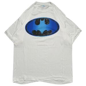 Vintage 80s Batman Alt Logo Graphic T Shirt White Distressed Mens L Joker